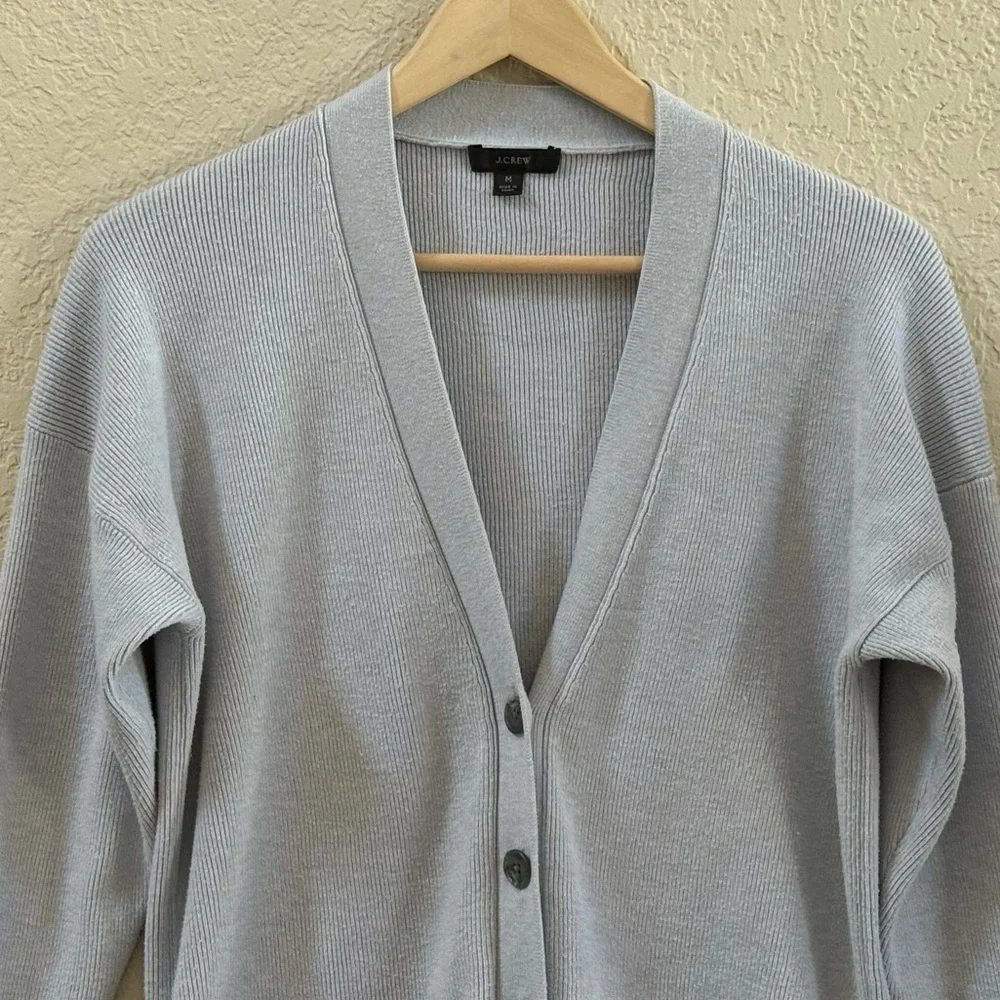 J. Crew Cardigan Ribbed Long Button Long Sleeves Casual Classic Preppy Gray Med